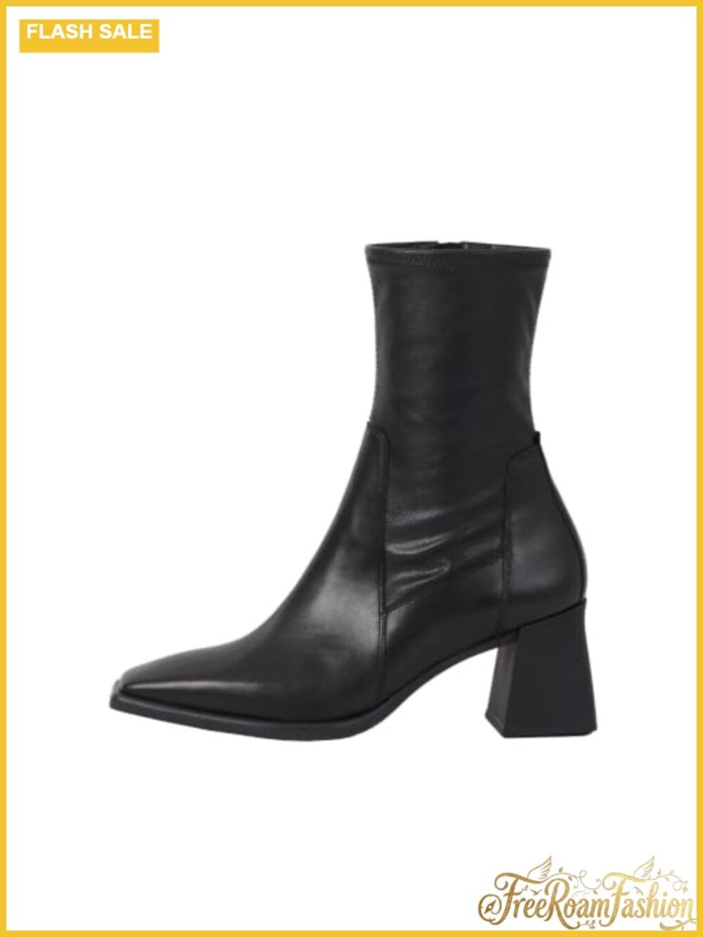 Square Toe Ankle Booties with Chunky Flared Heels and Side Zips